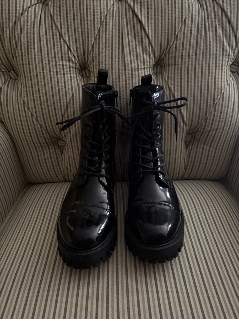 Journee Collection Black Patent Combat Boots